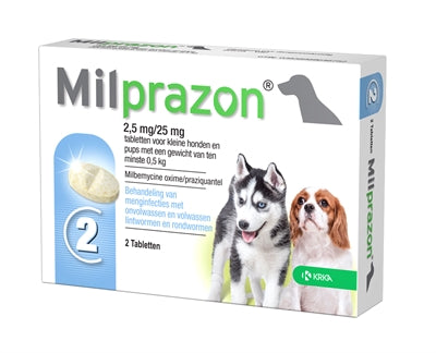 Krka Milprazon Ontwormingstabletten Hond >0,5 Kg 2,5 Mg/25 Mg 4 Tbl