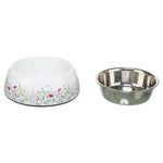 Trixie Voerbak / Drinkbak Bloemmotief Rvs Wit / Meerkleurig 14X14X4,5 Cm